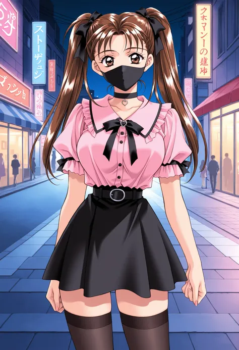 Score_9, score_8_up, score_7_up, source_anime, KanouRyouko, 1girl, solo, twintails, brown hair, brown eyes, large breasts, 1990s (style), kadoi aya style, (best quality), (high quality), {masterpiece}, extremely delicate and beautiful, ultra-detailed, beau...