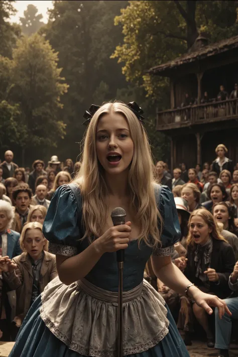Alice is singing passionately on stage.,
antqgldnCE style, Pussy, aliceinwonderland,
nsfw,
for Adult,
Photorealism,
((A scene from a live-action movie)),
Incredibly detailed,
19th century photo, antique photo, sepia toned photo, 

Alice has straight blonde...