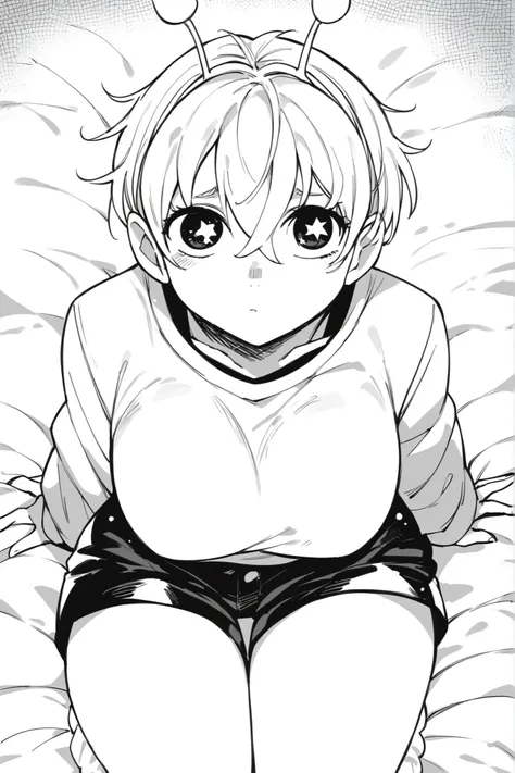 score_9, score_8_up, score_7_up, score_6_up, score_5_up, score_4_up,
BREAK
vamola, short hair, bangs, hair between eyes, symbol-shaped pupils, antennae, star-shaped pupils, white shirt, black booty shorts, fluffy socks with a kitty design,
BREAK
portrait, ...