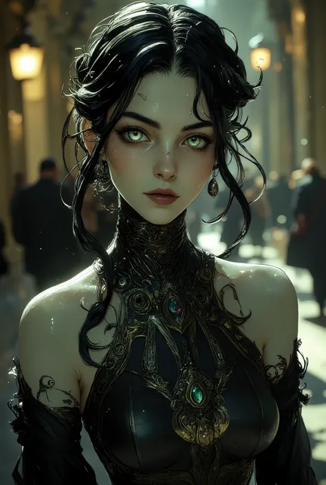 Fragile Elegance: Lilly’s ethereal beauty is mesmerizing, her slender frame, willowy build and graceful movements reminiscent of moonlight and mist. Her skin is ghostly pale, akin to fine porcelain, accentuated by raven-black hair that cascades down her ba...