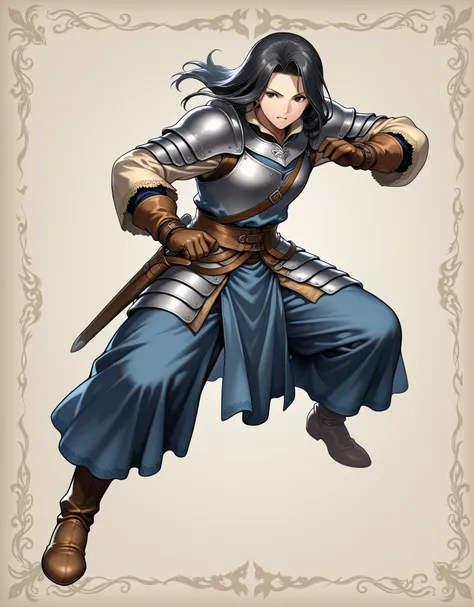 Tactics Ogre style,Medieval Fantasy Style、black hair,Assassin,in a dynamic pose、nostalgia,『Sleepless nights』