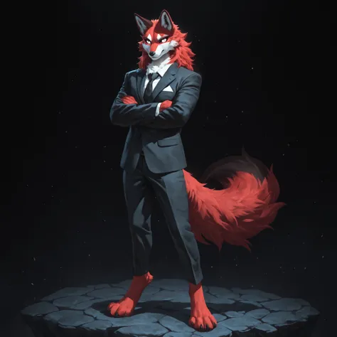 ((solo:5.5)), masterpiece, best quality, anime style, anime shading, full body picture, centered, single focus, ((three quarter view)), 1boy, anthro, furry, red wolf, male red wolf, digitigrade legs, red paws, red Scelera, wolf wail,white eyes, black pupil...