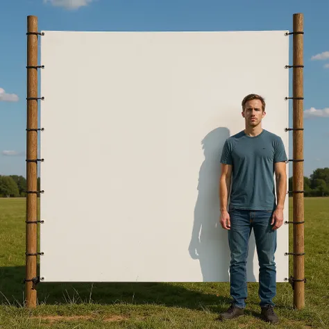 there is a man wearing Nike sneakers standing in front of a white screen on a field, portrait photo of a scenery, large scale photo, Unlit scenery, large format image, large format photograph, giant scale , white space border, Estilo Erik Johansson, Huge ...
