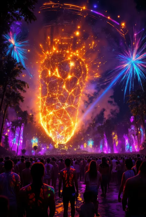 Inspired by Galactic Forge / Tropical Cyber / Firefly Laser / Sweat Crystallization / Doomsday Rose Fireworks
。 The scorching sun melts the gold stage, the giant geometric LED screen shatters into spots of light with the beat of electric music, and the fir...