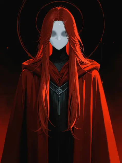 younger. loid ligma, No face, long red hair, darker skin, black and red robes.