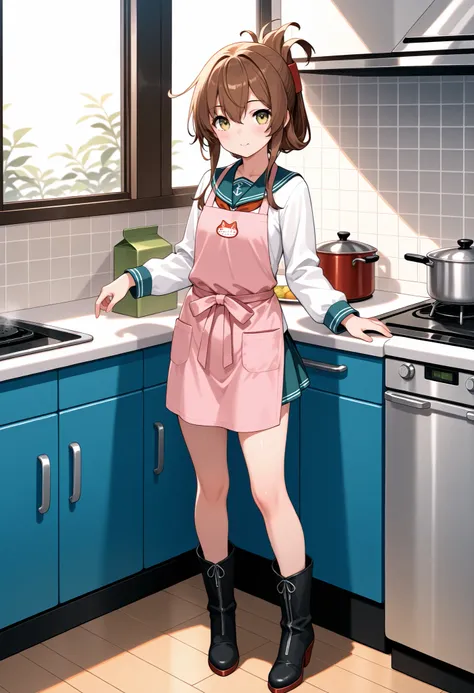 最High Quality，masterpiece，high resolution, Extra Numbers ,  Fewer digits , masterpiece,best quality, Super Detail, 最High Quality,High Quality, score_9, score_8, score_7, source_anime, Lightning (KanColle), folding ponytail, full body，1 girl, solo, is watch...