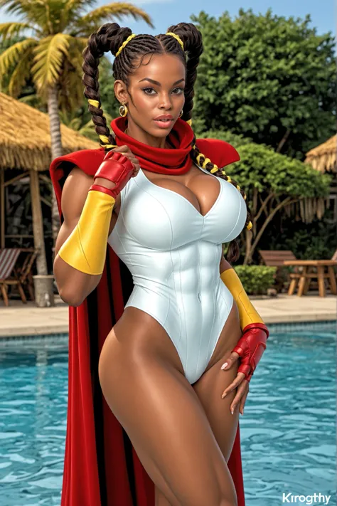 Kimberly Jackson from Street fighter 6, rogue Bodysuit African, African girl, curvy hips, under clothes, brown hair, long hair, sexy body, huge ass,  Body, girl, full view, Black african african girl, Long braided hair, african girl, young girl, thinn body...
