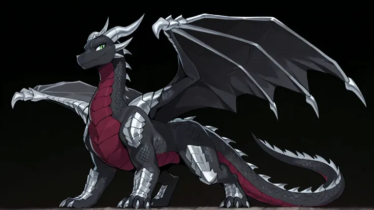 anime style, anime shading, clean lines, masterpiece, best quality, full body picture, centered, enderdragon, (feral), dragon, large adult dragon, female dragon, 1girl, long horns, wings, claws, tail, green eyes, perfect eyes, ((overlapping red chest scale...
