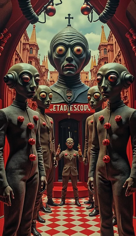Surrealist Psicopop. Intriguing people in the Circus of Horrors. Clockwork Orange film. cinematic. 8K.
