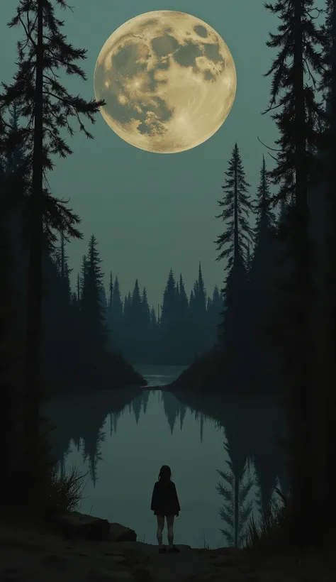 Hyperrealistic night scene, A full moon with detailed textures casts moonlight. It looks like the melting moon liquefies and pours liquid into the deep forest. The lighting emphasizes the texture of the moon、magical, realistic、 ethereal atmosphere with rea...