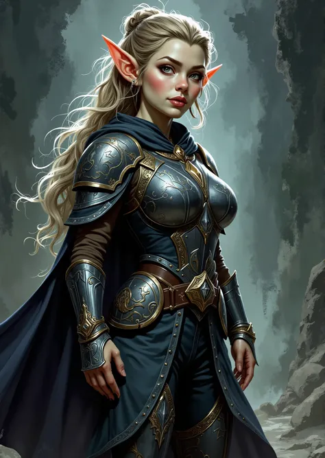 An extremely detailed comic book illustration of a stunningly beautiful extremely curvaceous Gnome from Dungeons and Dragons petite magical folk with big eyes and pointed ears created by gods of invention and illusion seldom seen by other folk due to the g...