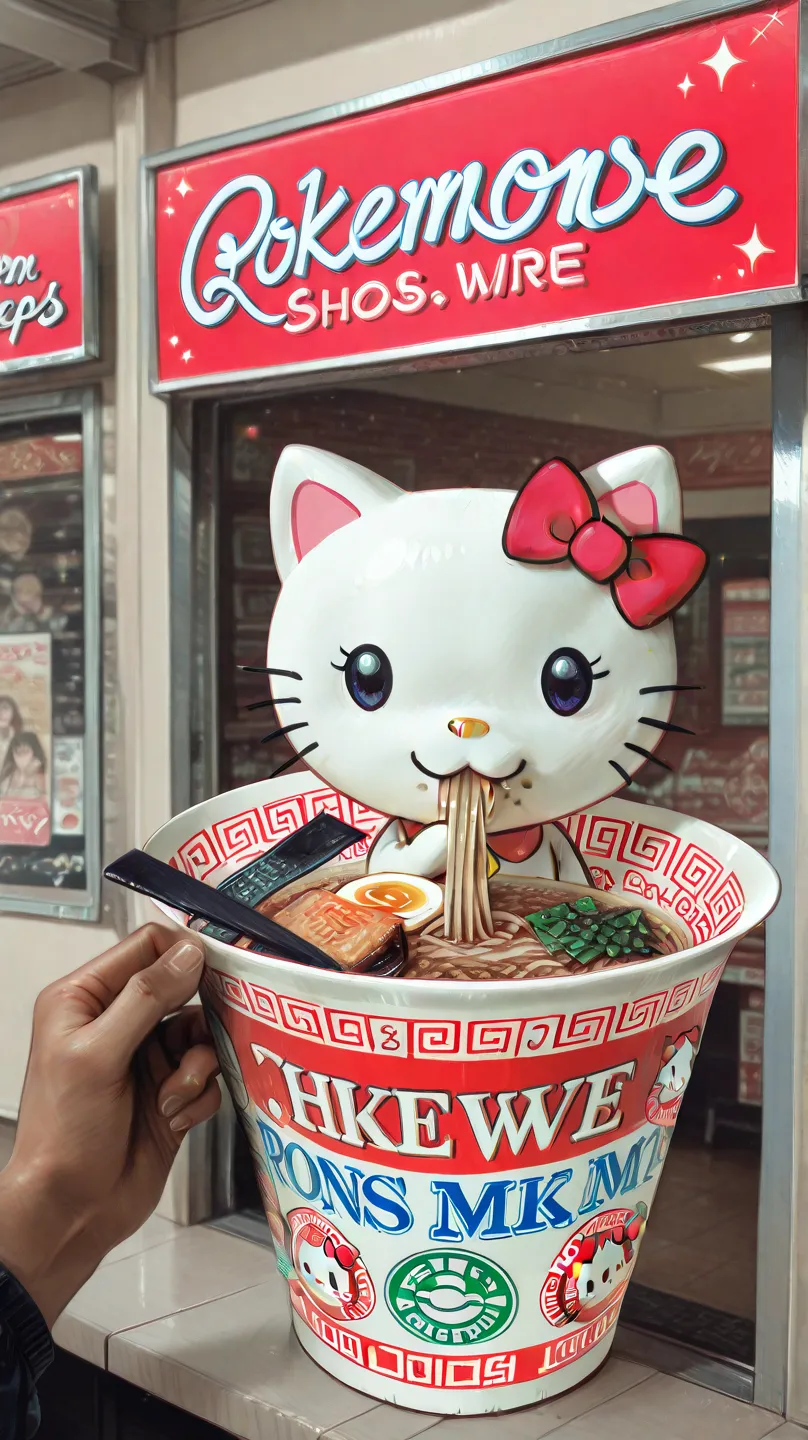 ラーメンを食べるキティちゃん