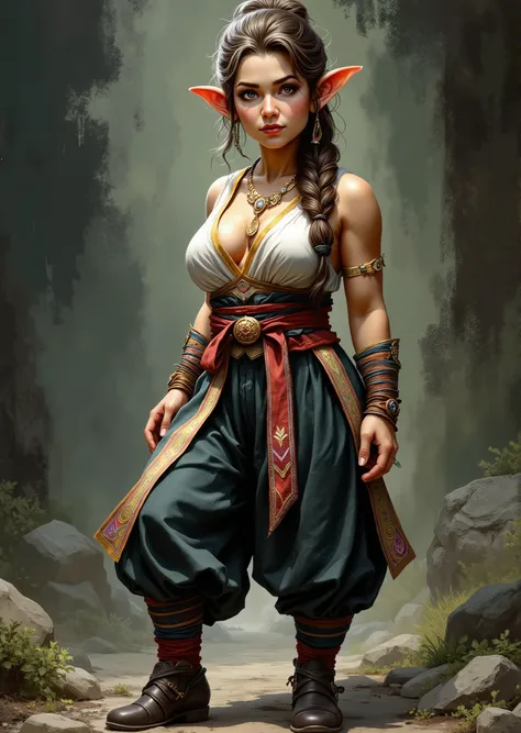 An extremely detailed comic book illustration of a stunningly beautiful extremely curvaceous Gnome from Dungeons and Dragons petite magical folk with big eyes and pointed ears created by gods of invention and illusion seldom seen by other folk due to the g...