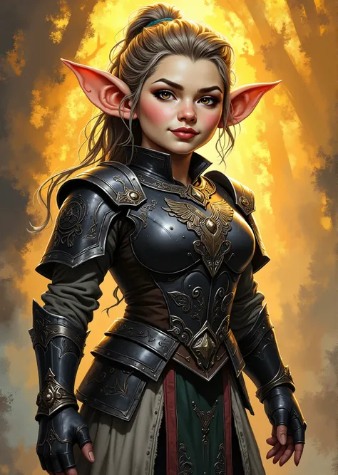 An extremely detailed comic book illustration of a stunningly beautiful extremely curvaceous Gnome from Dungeons and Dragons petite magical folk with big eyes and pointed ears created by gods of invention and illusion seldom seen by other folk due to the g...