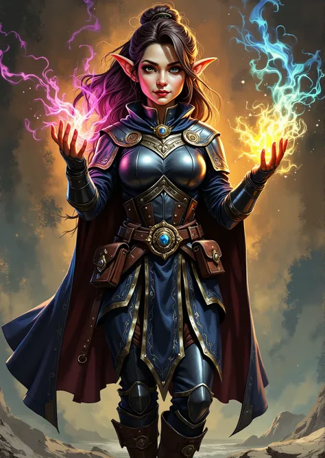 An extremely detailed comic book illustration of a stunningly beautiful extremely curvaceous Gnome from Dungeons and Dragons petite magical folk with big eyes and pointed ears created by gods of invention and illusion seldom seen by other folk due to the g...