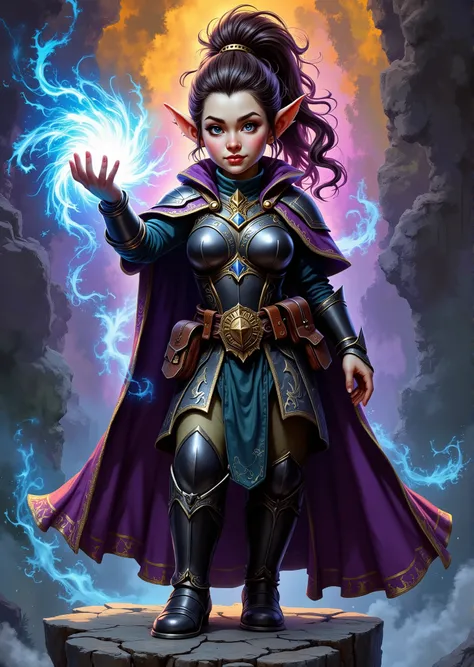 An extremely detailed comic book illustration of a stunningly beautiful extremely curvaceous Gnome from Dungeons and Dragons petite magical folk with big eyes and pointed ears created by gods of invention and illusion seldom seen by other folk due to the g...