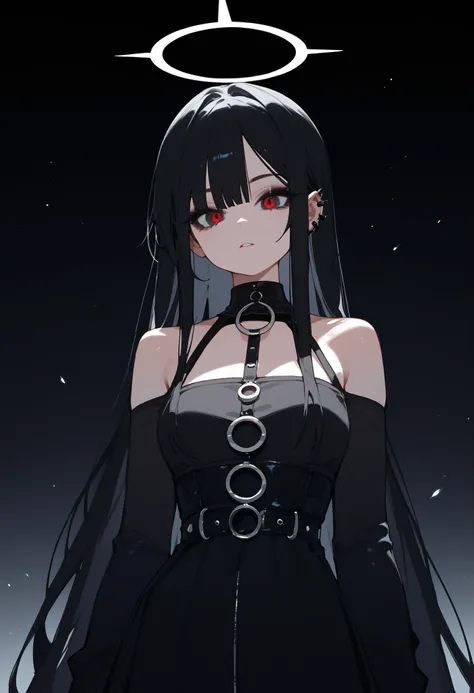 girl, Goth girl, dark haired, dark circles, black halo, long hair