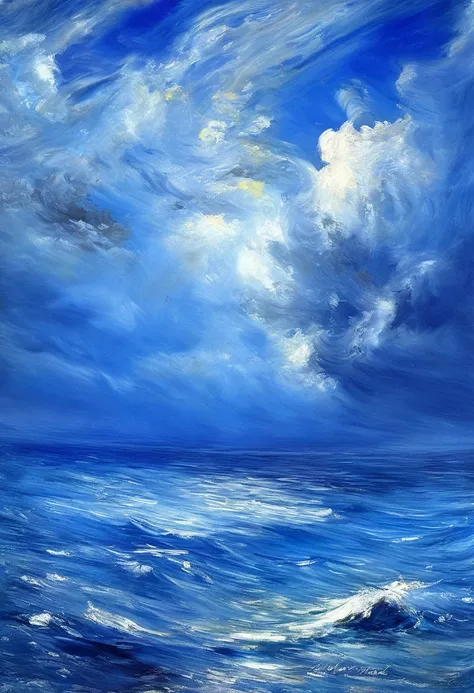 blue spreading all over and、exquisite contrast of light、Light reaching the seabed、glass bottle sinking into the deep sea、shining in the light、Deep sea world、/ by John Constable:0,7 / by El Greco :0,7 [ Very colorful ,(( oil ))(( masterpiece )),(( ...