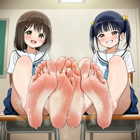 The sweaty feet of elementary school girls were licked by their classmates,Focus on the sole of the foot,A lot of sweat,The sour smell is extremely sour and the smell is pungent,The girl really enjoyed and seduced