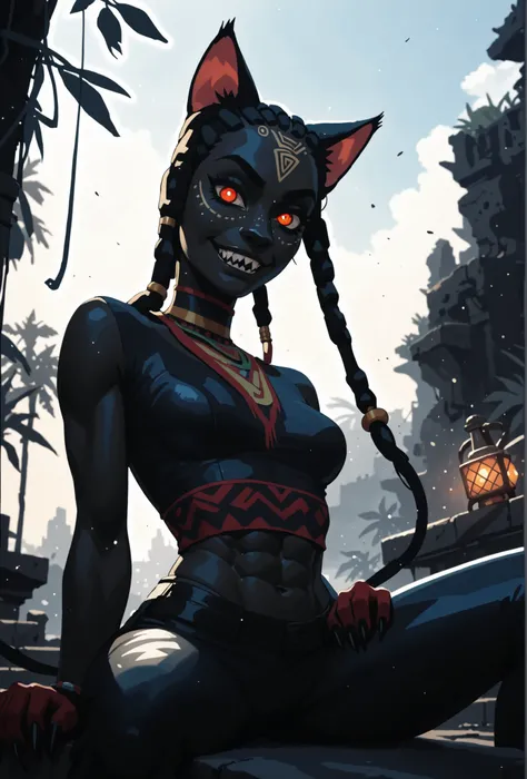 Meisterwerk, hd , great quality, very aesthetic, absurd, high contrast , high color palette , light glare ,neueste,2.5D,volumetric lighting, intense colours, Sweet, jung, 1 girl, asiatisch, Mongol cat-girl, monster girl, panther girl, anthro catgirl, round...