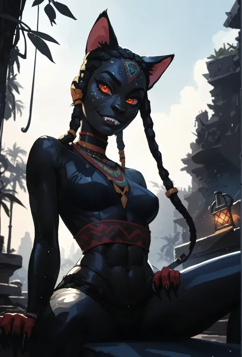 Meisterwerk, hd , great quality, very aesthetic, absurd, high contrast , high color palette , light glare ,neueste,2.5D,volumetric lighting, intense colours, Sweet, jung, 1 girl, asiatisch, Mongol cat-girl, monster girl, panther girl, anthro catgirl, round...