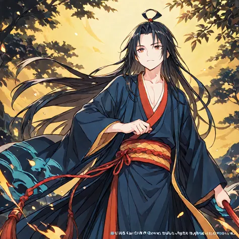 The outfit is a kimono with an anime-like originality. Onmyoji character. Male. . Main color: blue. Sub color: yellow. Medium-long hair. Sharp image.
Similar to Shaman King Hao