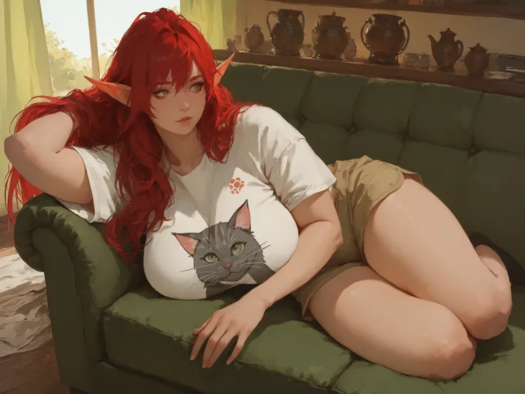 score_9, score_8_up, score_7_up, score_6_up, score_5_up, score_4_up, source_anime , ,(!!sharp long elfs ears!!, !! red hair!!, !!long hair!!, separete bang), long elf ears, green eyes, detailed eyes, well-aligned eyes,  pointy ears, 1girl,  full body, well...