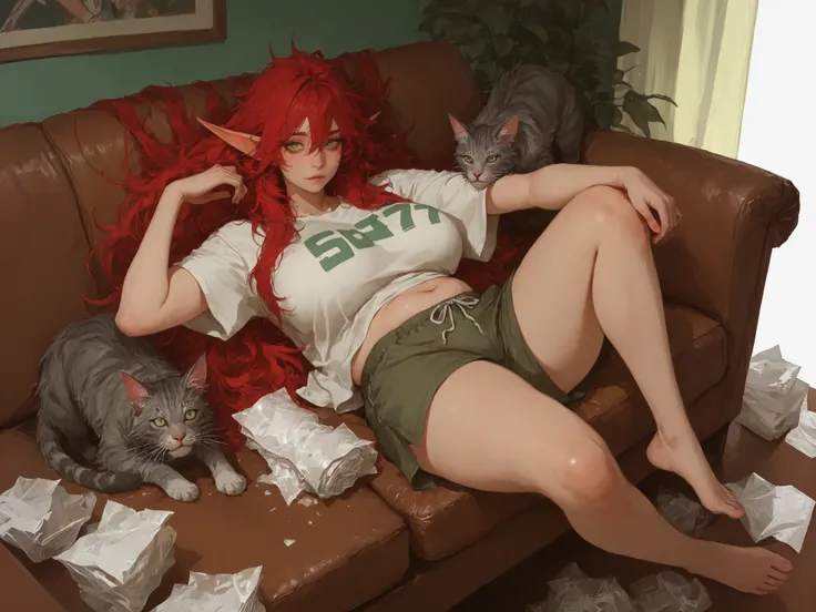 score_9, score_8_up, score_7_up, score_6_up, score_5_up, score_4_up, source_anime , long messy hair,(!!sharp long elfs ears!!, !! red hair!!, !!long hair!!, separete bang), long elf ears, green eyes, detailed eyes, well-aligned eyes, pointy ears, 1girl, ...
