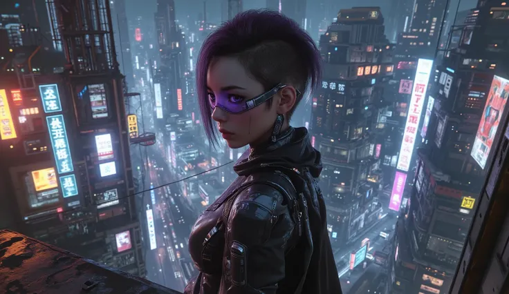 ((ghost in the Shell SAC_Motoko Kusanagi from 2045,Ultra-high-definition Real 3D CG graphics of Kusanagi Motoko from the anime ghost in the Shell、Motoko Kusanagi)))((Ultra-wide angle shots from a distance,A wide view of the townscape captured from a long d...