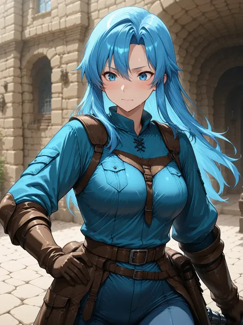 score_9, score_8_up, score_7_up, masterpiece, source_anime,Nostlgic RPG Style, detail eyes,blue hair,Lance