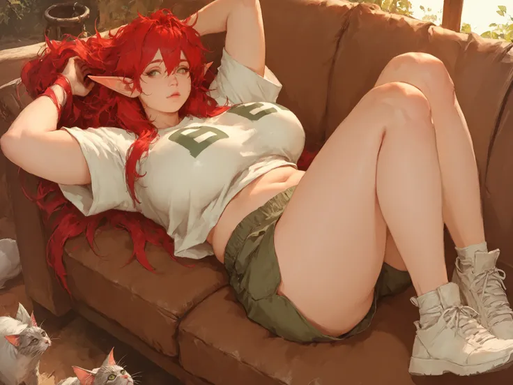 score_9, score_8_up, score_7_up, score_6_up, score_5_up, score_4_up, source_anime , ,(!!sharp long elfs ears!!, !! red hair!!, !!long hair!!, separete bang), long elf ears, green eyes, detailed eyes, well-aligned eyes,  pointy ears, 1girl,  full body, well...
