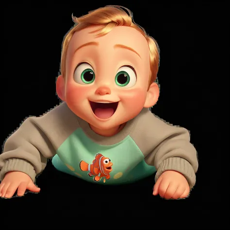 An enchanting Disney Pixar-style 3D animated scene featuring a cute dressed in a cozy ensemble. The is wearing a soft, gray sweatshirt with a mint green section, adorned with vibrant geometric patterns, giving a playful and colorful touch to the outfit.
...