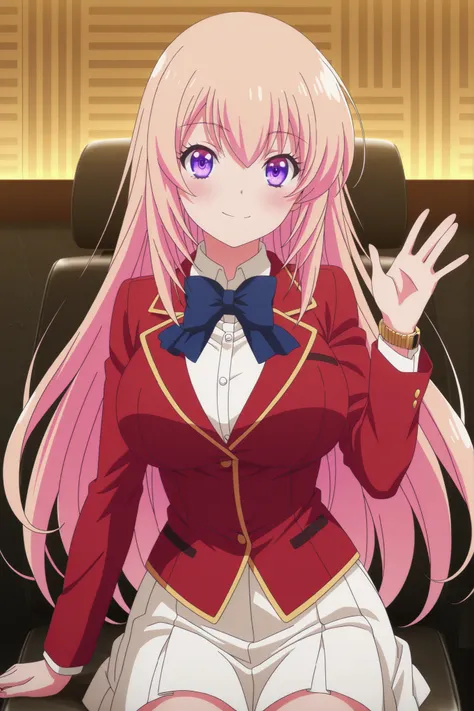  
masterpiece, the best quality, Very detailed, , masterpiece, the best quality,  eyelashes, (beautiful eyelashes), image of a cowboy
Honami Ichinosi, 
 anime,  Official art , big breasts, blush, Red leather,big breasts,  long curly hair  ,  A smile  , Pur...