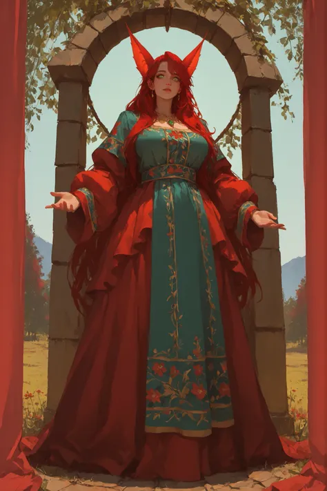 score_9, score_8_up, score_7_up, score_6_up, score_5_up, score_4_up, source_anime , ,(!!sharp long elfs ears!!, !! red hair!!, !!long hair!!, separete bang),green eyes, detailed eyes, well-aligned eyes,  1girl,  full body, well drawn green eyes, perfect ey...