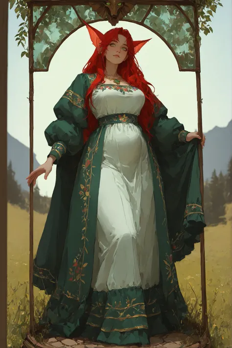 score_9, score_8_up, score_7_up, score_6_up, score_5_up, score_4_up, source_anime , ,(!!sharp long elfs ears!!, !! red hair!!, !!long hair!!, separete bang),green eyes, detailed eyes, well-aligned eyes,  1girl,  full body, well drawn green eyes, perfect ey...