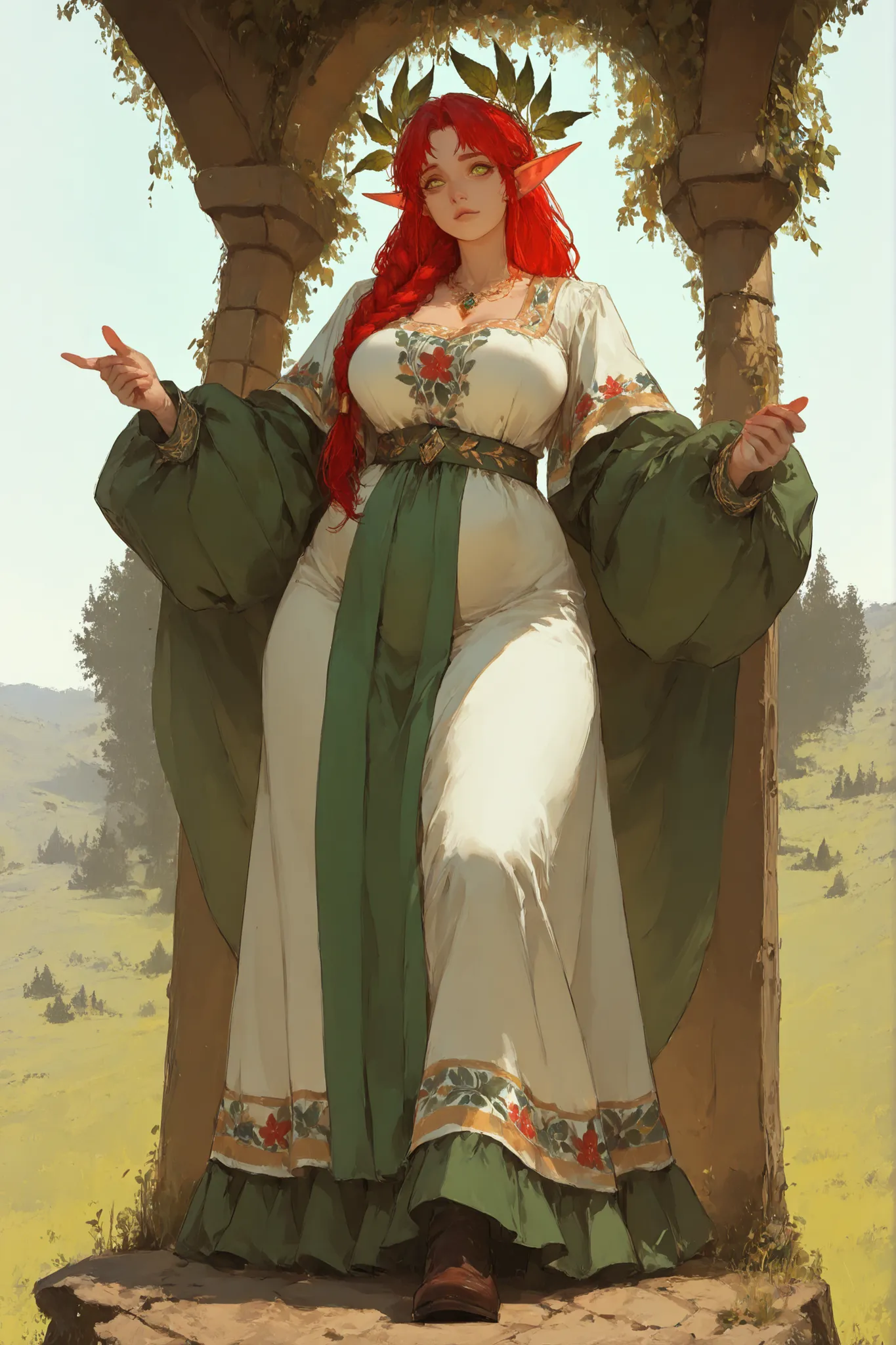 score_9, score_8_up, score_7_up, score_6_up, score_5_up, score_4_up, source_anime ,!!sharp long elfs ears!! ,(!!sharp long elfs ears!!, !! red hair!!, !!long hair!!, separete bang),green eyes, detailed eyes, well-aligned eyes, 1girl, full body, well draw...