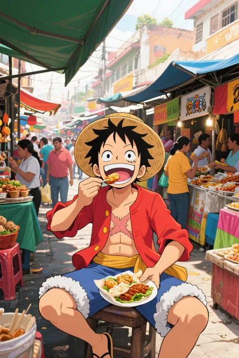  Luffy em Mercado comendo no mexico
