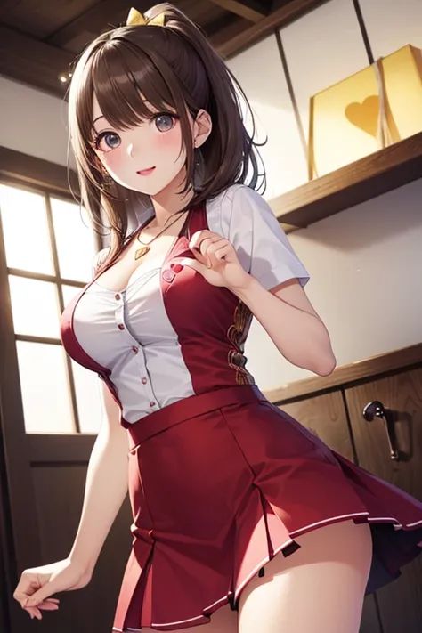  ponytail、brown hair,((Attention to Details Shines、 Gorgeous Sexy Mini Dress、flared skirt)), Good physique , (beautiful girl: 1.3),one girl on a break day,Highest Quality,8k,Highly Detailed CG Unit Wallpaper,masterpiece:1.2,Highest Quality, 超high resolution , RAW photos ,skin with realistic texture,      Cinema Lighting,happy,Big eyes,detailed eyes,,bloody eyes,weak,(Beautiful Shiny Lipstick,perfect makeup,Ultra HD beautiful face,(Make a heart with your fingers )),  and before,lake、、gold necklace、 、 soft shadow、yellow hair bow、from below、 uncensored、Bent、wear a skirt、Pink Embroidered Outfits、from above、Focus on Faces
,，、 , ,,,、,
, ,



,((( masterpiece,  Highest Quality,  high resolution, 超 high resolution,  pixel perfect ,  description boundary depth, 4K, RTTX10.0))),
、Anegasaki Nene, shiny brown hair, beautiful brown eyes, smiling face, sparkling pupils, (fine grain), , highly detailed face,, (masterpiece:1.2, best quality), ((only1 girl)), ((cowboyshot：1.5))