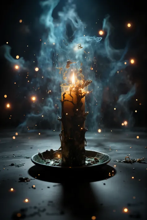 Autumn dreams, night, representation of solitude, a solitary candle, abstract, sci fi, realistic, abstract and concrete concepts coincide, words are not enough, sfw, sadness, relaxing ambience, Light and Shadow