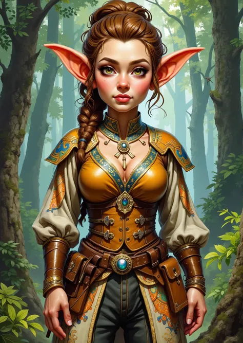 An extremely detailed comic book illustration of a stunningly beautiful extremely curvaceous Gnome from Dungeons and Dragons petite magical folk with big eyes and pointed ears created by gods of invention and illusion seldom seen by other folk due to the g...