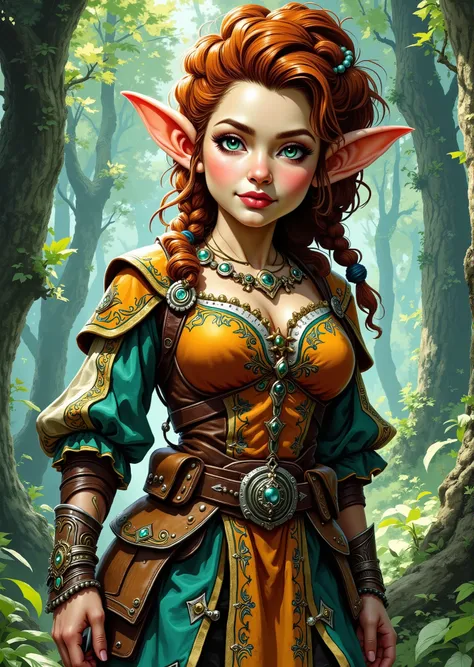 An extremely detailed comic book illustration of a stunningly beautiful extremely curvaceous Gnome from Dungeons and Dragons petite magical folk with big eyes and pointed ears created by gods of invention and illusion seldom seen by other folk due to the g...