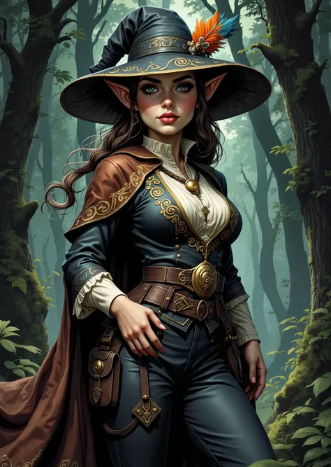 An extremely detailed comic book illustration of a stunningly beautiful extremely curvaceous Gnome from Dungeons and Dragons petite magical folk with big eyes and pointed ears created by gods of invention and illusion seldom seen by other folk due to the g...