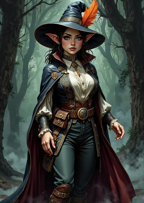 An extremely detailed comic book illustration of a stunningly beautiful extremely curvaceous Gnome from Dungeons and Dragons petite magical folk with big eyes and pointed ears created by gods of invention and illusion seldom seen by other folk due to the g...