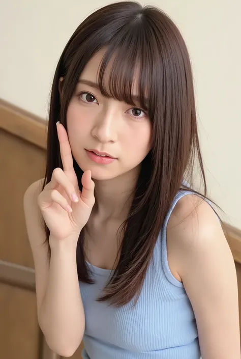 (( best quality)), (( masterpiece)), full body visible、 age 、Super slender beauty、delicate body、A uniform that looks like a high school、カメラ目線、耳にピアス、上半身、背景は部屋の中、
