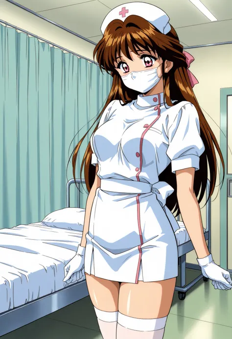 Score_9, score_8_up, score_7_up, source_anime, Minamizato_Ai(Anime), 1girl, solo, long hair, brown hair, pink eyes, bangs, hair ribbon, hair intakes, medium breasts, 1990s (style), anime coloring, (best quality), (high quality), {masterpiece}, extremely de...