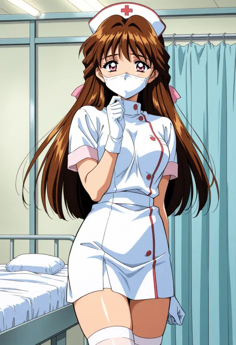 Score_9, score_8_up, score_7_up, source_anime, Minamizato_Ai(Anime), 1girl, solo, long hair, brown hair, pink eyes, bangs, hair ribbon, hair intakes, medium breasts, 1990s (style), anime coloring, (best quality), (high quality), {masterpiece}, extremely de...