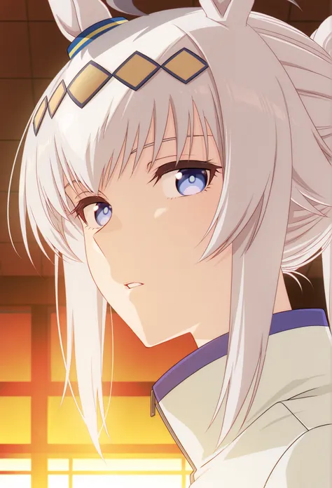 score_9, score_8_ up, score_7_ up, score_6_ up, anime，nsfw， uncensored，masterpiece，Highest Quality，intricate details，oguri cap \(Uma Musume\)，solo，staring at the viewer，horse ears，parted lips，Portrait，white jacket，stupid hair，from the side， Bright Eyes ，Sc...