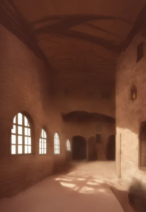Desert house, medieval, windows. Fantasy. Brick house. Inside