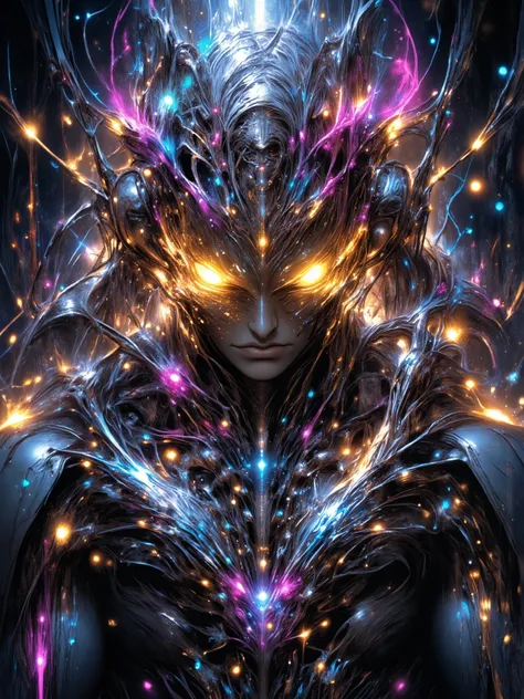 Anime biomechanical woman, ethereal cyberpunk fantasy, metallic wings, glowing runes, pastel colors, silver hair, luminous golden eyes, dreamy forest, soft mist, intricate details, soft lighting, highly detailed, fantasy sci-fi.