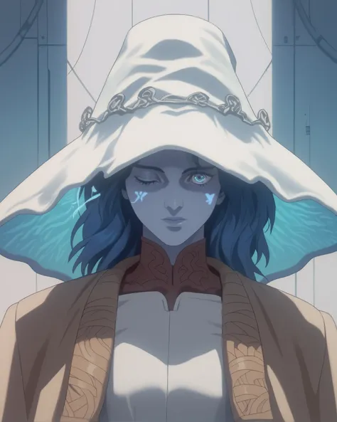 source_anime, (masterpiece), score_9, score_8_up, score_7_up, score_6_up, retrostyle,cyberpunk, ghostshell 1girl,ranni_the_witch,blue_skin,extra_arms 